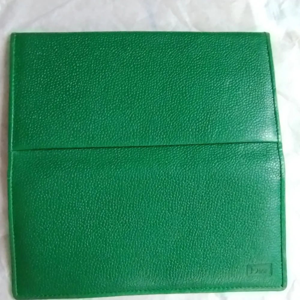 Vintage Christian Dior Green Pebbled Leather Long Wallet Authenticated NWOT